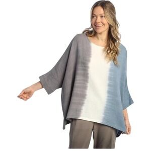 Jess & Jane Tie Dye Crinkle Double Gauze Oversized Tunic Top Lagenlook Boho 2X
